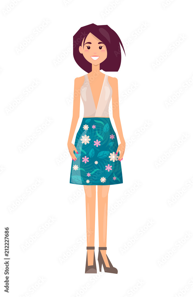 Smiling Girl in Cute Top and Skirt Summer Mode Smiling Girl in Cute Top and Skirt Summer Mode