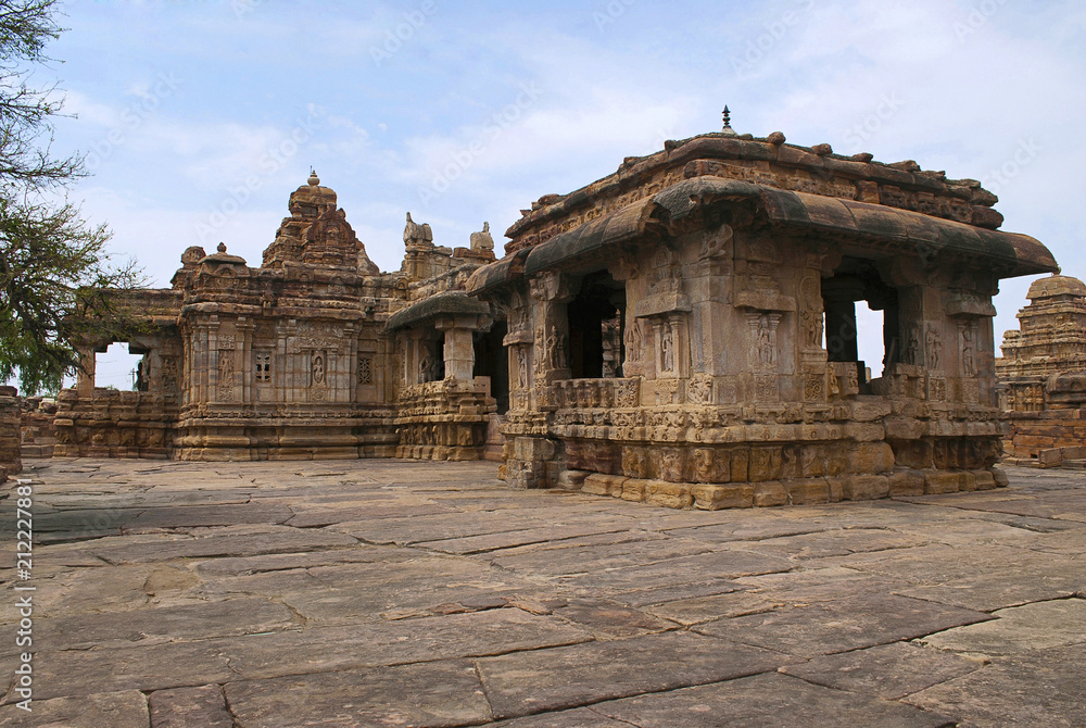 Virupaksha Temple complex, Pattadakal temple complex, Pattadakal, Karnataka. The nandi mandapa is in the front.