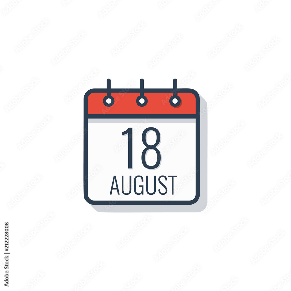 Calendar day icon isolated on white background. August 18.