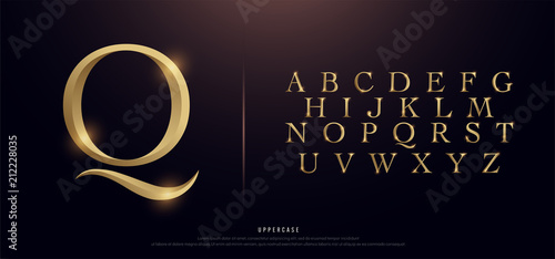 Fotografie, Obraz Set of Elegant Gold Colored Metal Chrome Uppercase Alphabet Font