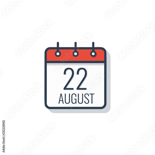 Calendar day icon isolated on white background. August 22.