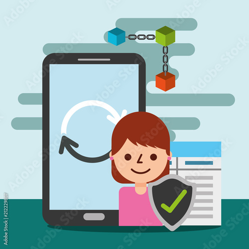 smartphone blockchain contract  check mark  people