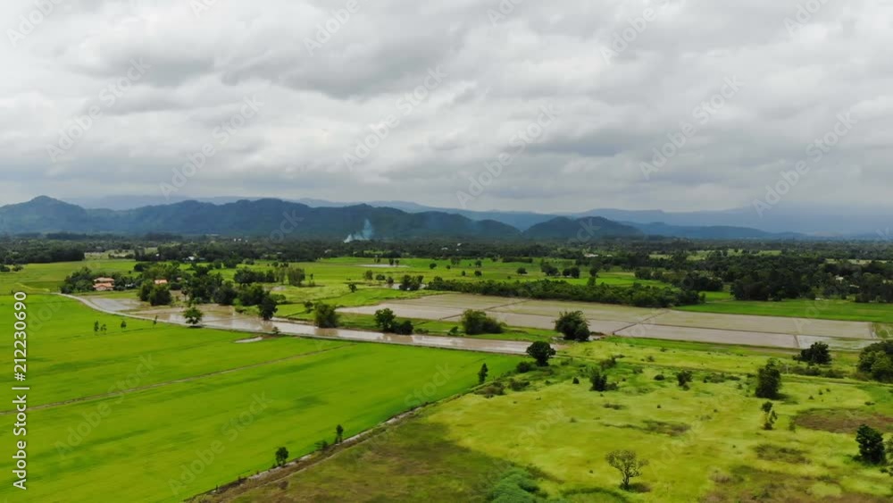 4K Drone shot aerial view scenic landscape of agriculture farm in dry countryside 4K Drone shot aerial view scenic landscape of agriculture farm in dry countryside