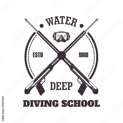 Water deep diving school banner and headlines vector illustration