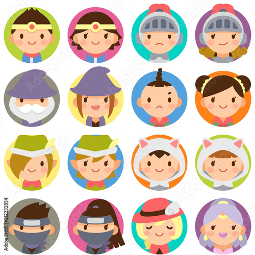ゲームキャラクター ファンタジー Rpg 伝説の勇者様御一行 顔 かわいい フラット 丸アイコン セット Stock Vector Adobe Stock ゲームキャラクター ファンタジー Rpg 伝説の勇者様御一行 顔 かわいい フラット 丸アイコン セット Stock Vector Adobe Stock