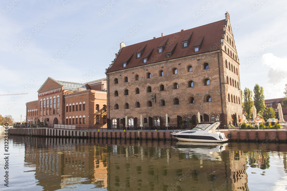 Historic buildings on the banks of the river in Gdansk. Poland