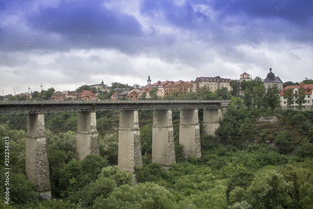 Kamianets-Podilskyi, Ukraine - June 30, 2018: Photo of bridge to the Old Town of Kamenets-Podolsky.