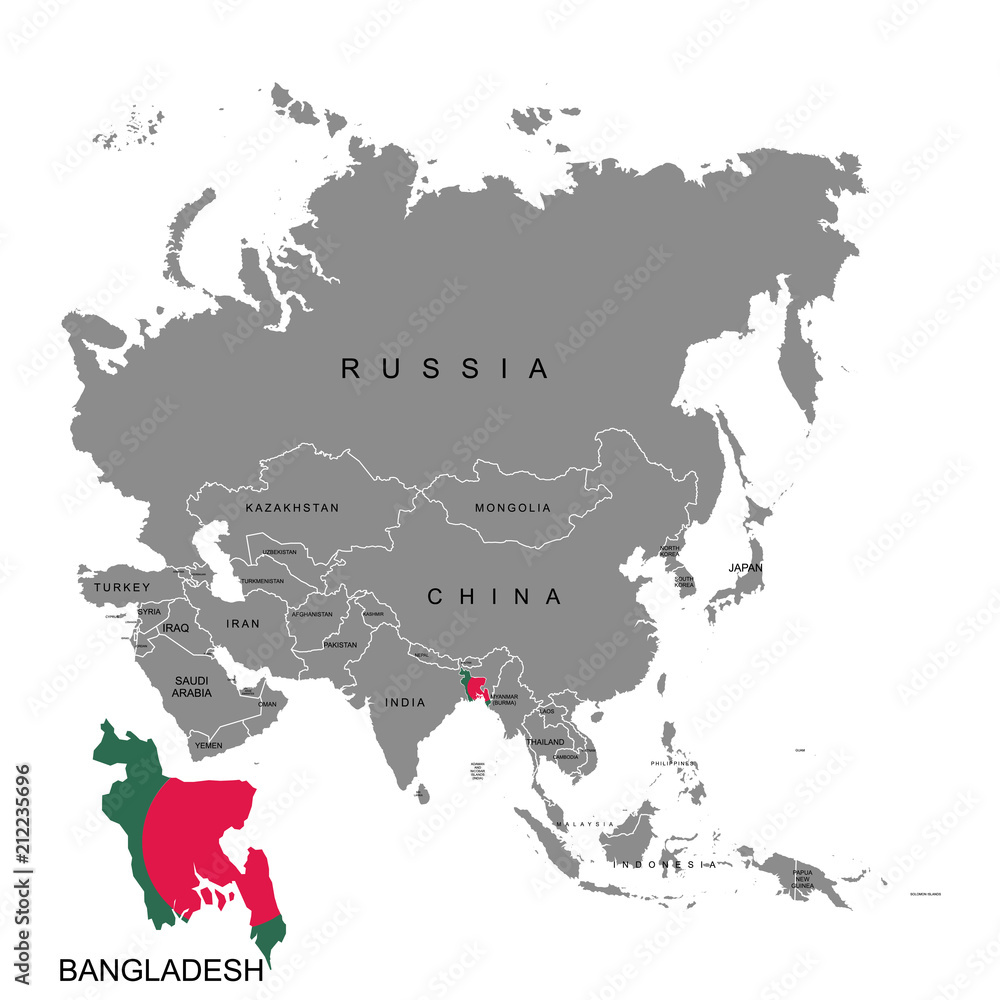Territory Of Bangladesh On Asia Continent Flag Of Bangladesh Vector Territory Of Bangladesh On Asia Continent Flag Of Bangladesh Vector