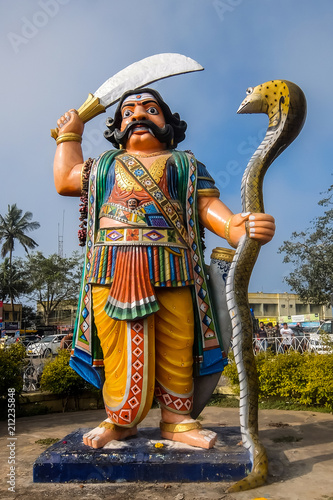 Mysore, India. View of Mahishasura Statue, located on Chamundi Hills near Mysore.