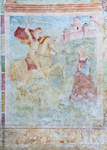 Detail of the fresco of the door of the church of San Biagio and Pietro in Cividale del Friuli, Unesco heritage, in Italy.