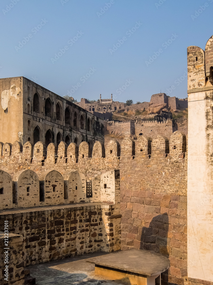 Hyderabad, India. Golkonda is a citadel and fort in Southern India and was the capital of the medieval sultanate of the Qutb Shahi dynasty, is situated 11 km west of Hyderabad.