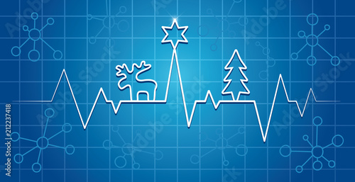 Am Puls der Weihnachts-Zeit, Weihnachtskarte mit Elektrokardiogramm, cartoon-IT