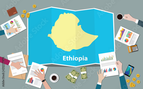 ethiopia africa economy country growth nation team discuss with fold maps view from top