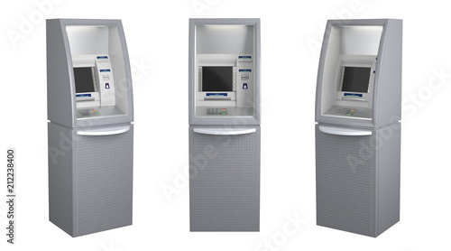 Set of three atm machines isolated on white