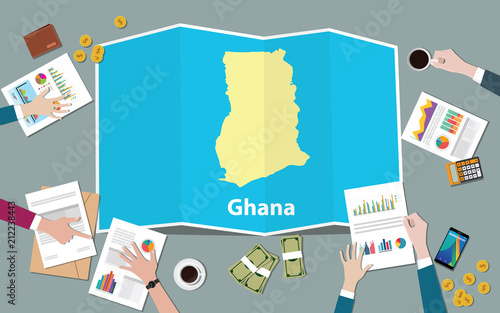 ghana africa economy country growth nation team discuss with fold maps view from top