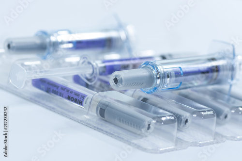 Heparin anticoagulant medication syringes. 