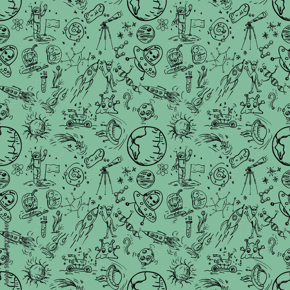 Obraz premium seamless pattern_4_of childrens contour drawings on space theme