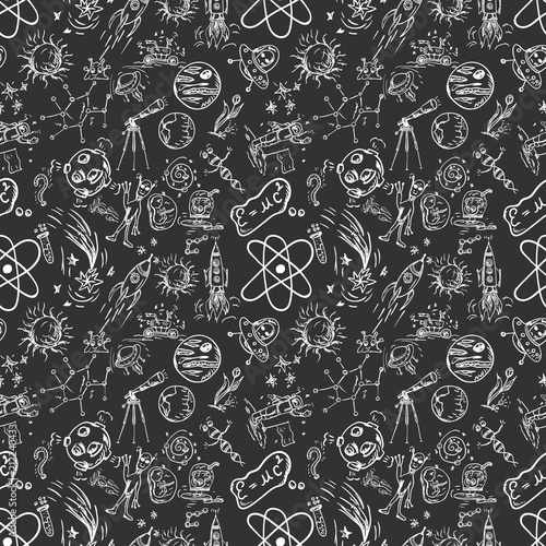 seamless pattern_5_of childrens contour drawings on space theme