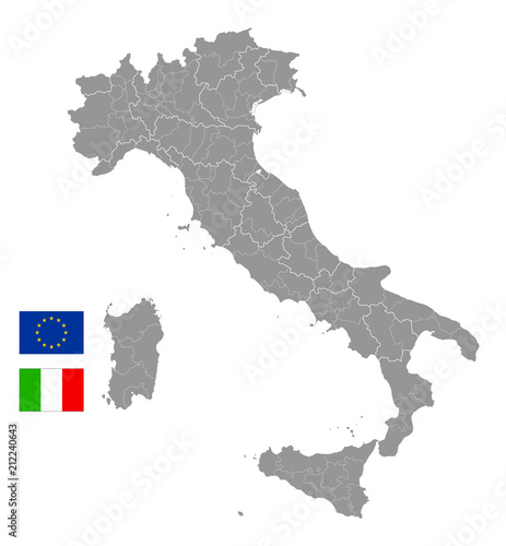 Grey Vector Political Map of Italy
