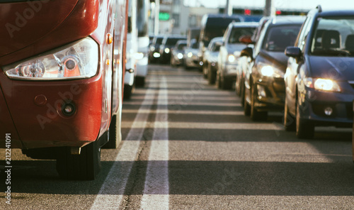 Traffic jam on busy road