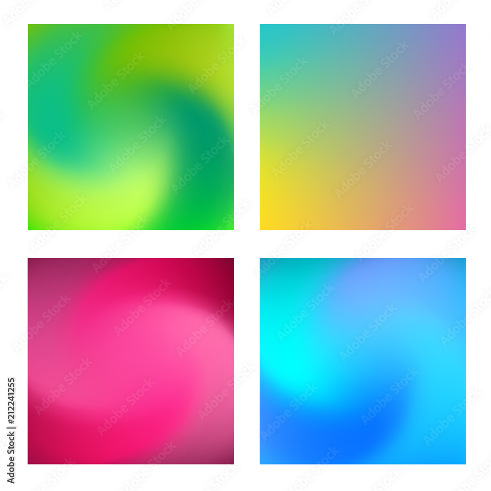Colourful backgrounds set. Holographic effect vector illustration. Can be used for Cover, Print, Book, Fashion.