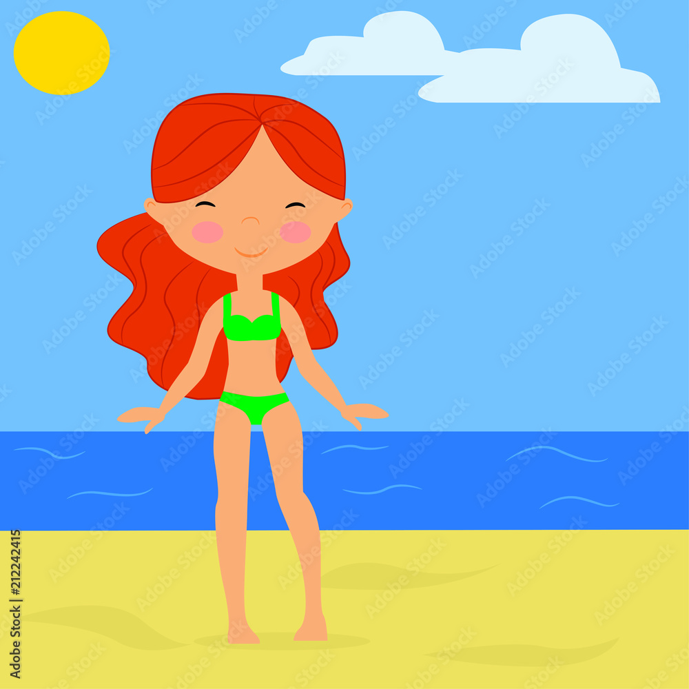  vector illustration of a girl on the beach