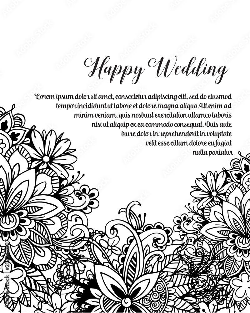 Happy Wedding Card Template with floral ornament concept. Floral ...