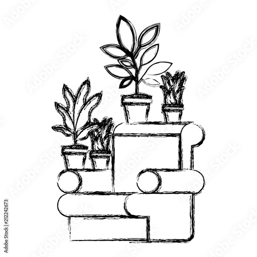 living room with houseplants scene vector illustration design