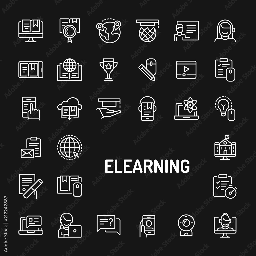 E-learning & Online Training Simple Line Icon Set E-learning & Online Training Simple Line Icon Set