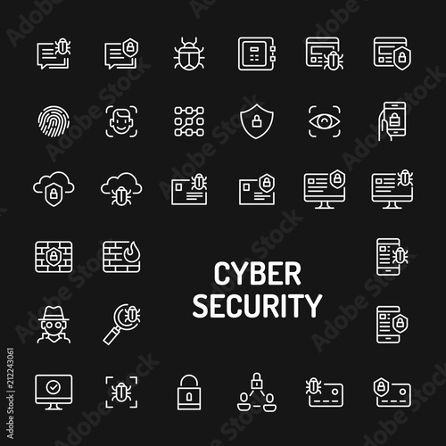 Cyber & Digital Security Simple Line Icon Set