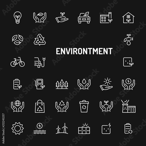 Eco-Friendly Environment Simple Line Icon Set