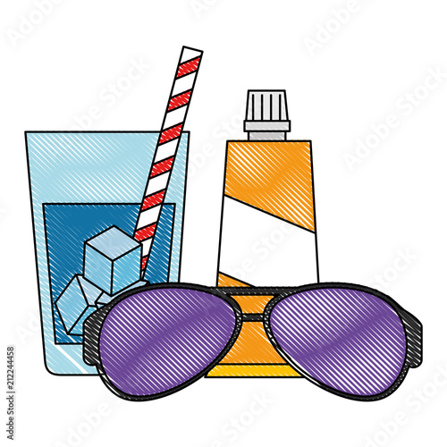 sunglasses summer with sun blocker and drink