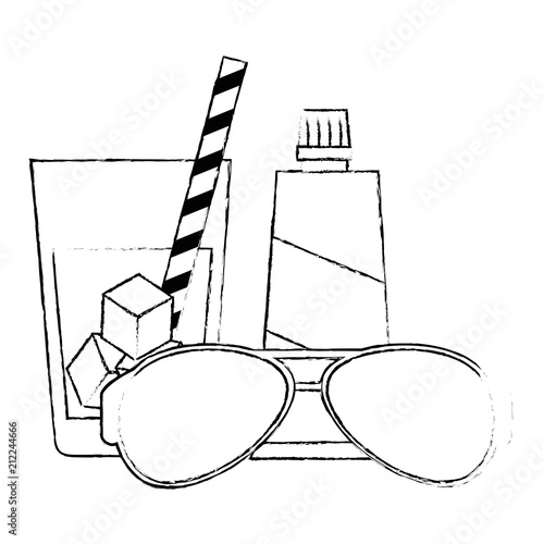 sunglasses summer with sun blocker and drink
