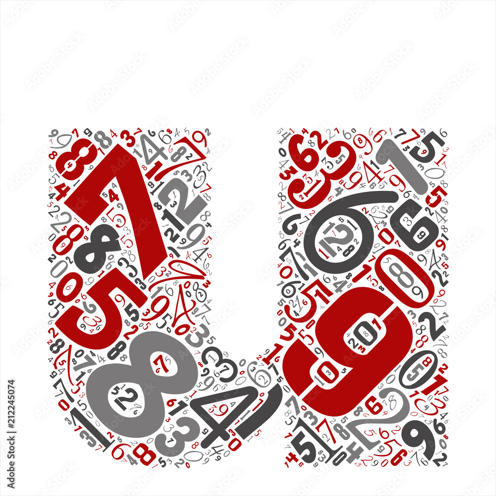 Vector conceptual red, gray and black playful funny education font made of number collection or group on character shapes isolated on white background. A modern art alphabet learning element design Vector conceptual red, gray and black playful funny education font made of number collection or group on character shapes isolated on white background. A modern art alphabet learning element design