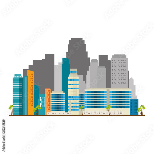 cityscape buildings with palms scene