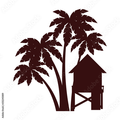 baywatch booth building with trees palms