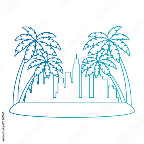 cityscape buildings with palms silhouette scene vector illustration design