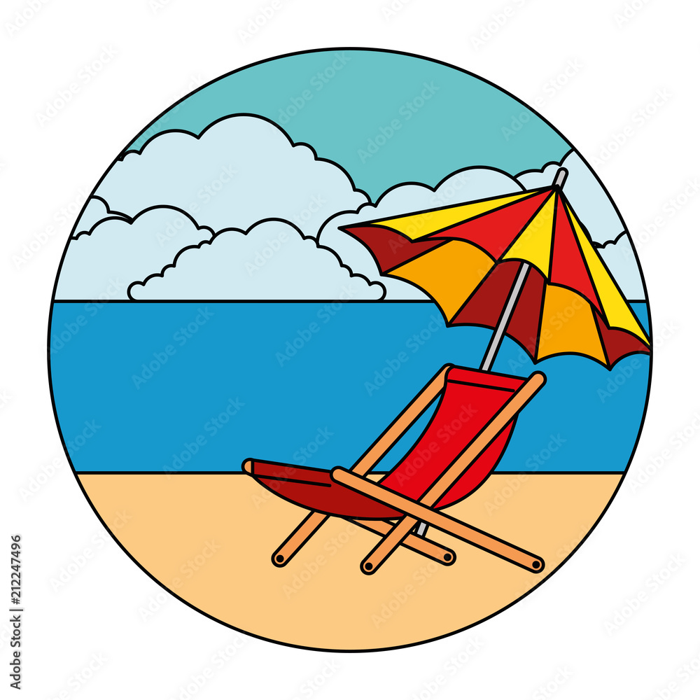 umbrella beach with chair vector illustration design