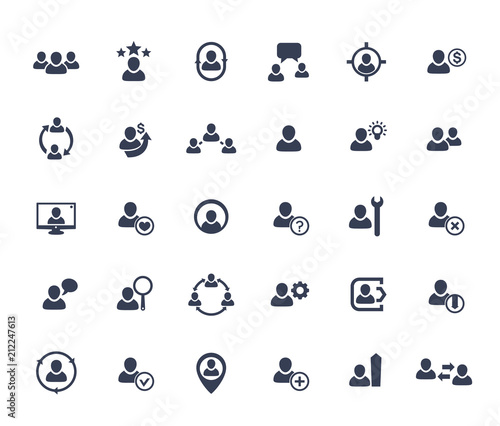 Human resources, HR, personnel, staff management, clients and customers vector icons set