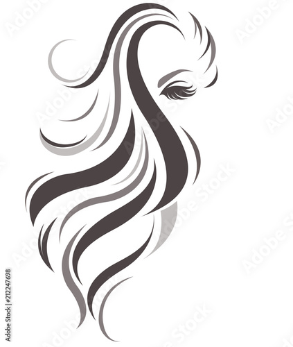 women long hair style icon, logo women on white background