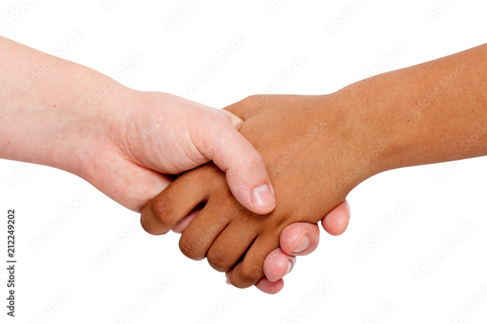 Holding hands couple of a mixed race on white background. Holding hands couple of a mixed race on white background.