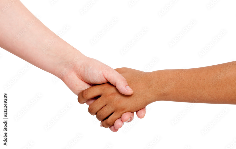 Holding hands couple of a mixed race on white background. Holding hands couple of a mixed race on white background.