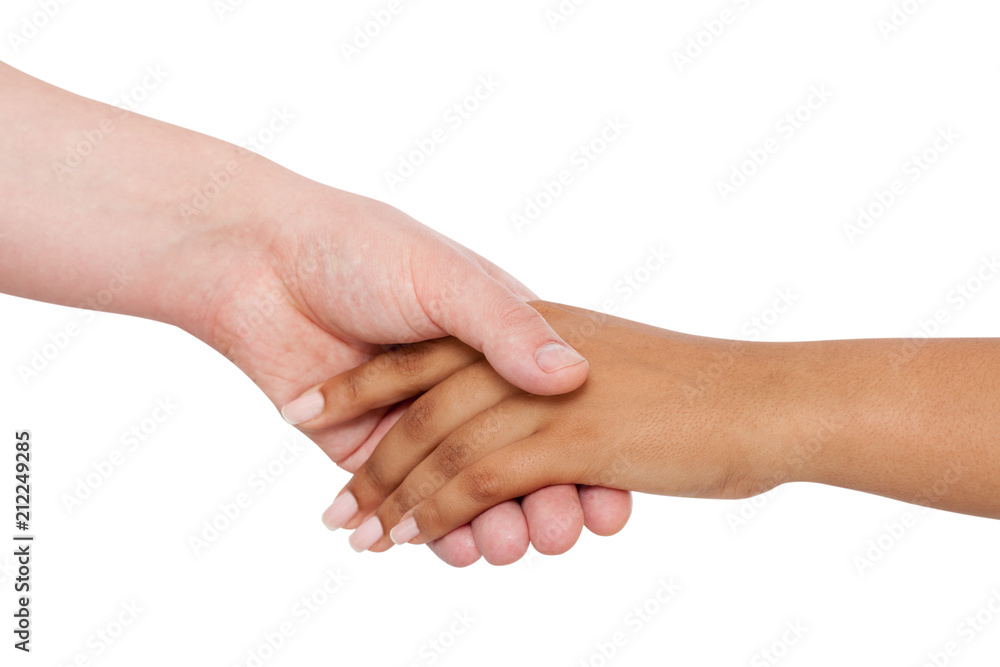 Holding hands couple of a mixed race on white background. Holding hands couple of a mixed race on white background.