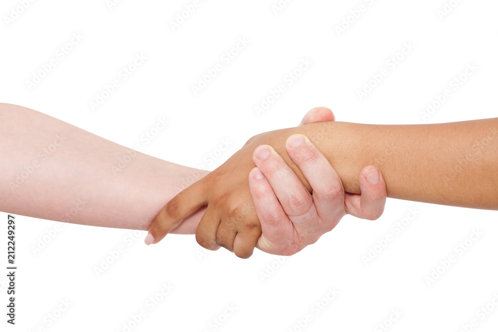 Holding hands couple of a mixed race on white background. Holding hands couple of a mixed race on white background.