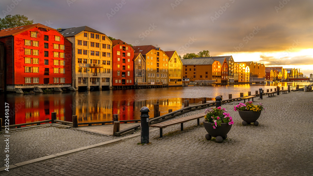 Trondheim city on the sunrise, Norway.