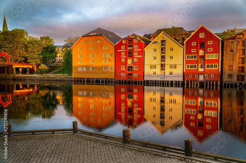 Trondheim city on the sunrise, Norway.