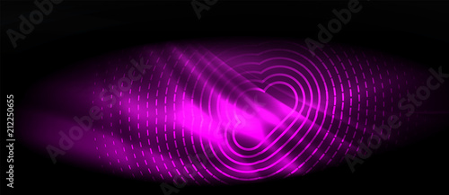 Neon glowing wave, magic energy and light motion background. Wallpaper template, hi-tech future concept