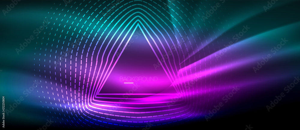 Neon glowing wave, magic energy and light motion background. Wallpaper template, hi-tech future concept Neon glowing wave, magic energy and light motion background. Wallpaper template, hi-tech future concept