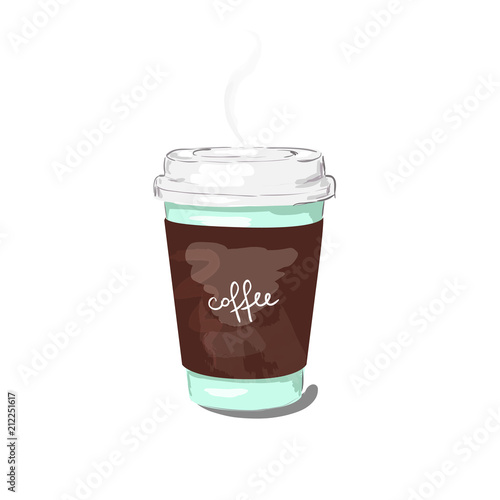 Coffee cup vector illustration isolated on background. Plastic coffee cup with hot coffee