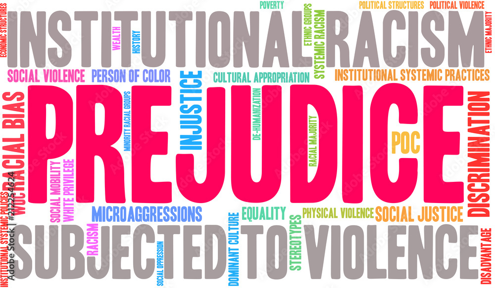 Prejudice Word Cloud on a white background. Prejudice Word Cloud on a white background.